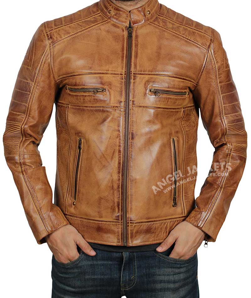Mens Distressed Brown Cafe Racer Leather Jacket Mens Distressed Brown Cafe Racer Leather Jacket