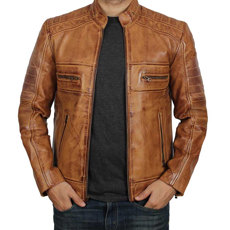 Mens Distressed Brown Cafe Racer Leather Jacket Mens Distressed Brown Cafe Racer Leather Jacket