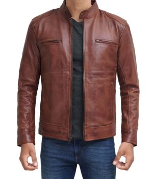 Dodge Cafe Racer Mens Leather Cognac Jacket