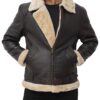 Tomas Mens Dark Brown Leather Shearling Bomber Jacket