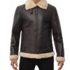 Tomas Mens Dark Brown Leather Shearling Bomber Jacket