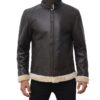 Tomas Mens Dark Brown Leather Shearling Bomber Jacket