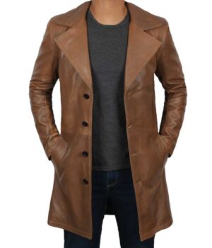 Bryson Brown Leather Car Coat Mens