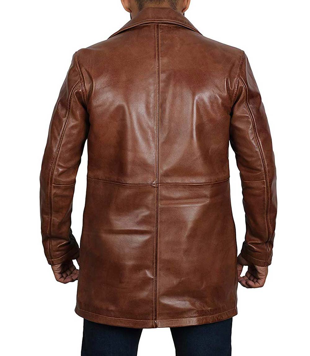 Mens Santiago Distressed Leather Car Coat Tan Mens Santiago Distressed Leather Car Coat Tan