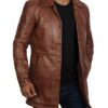 Mens Santiago Distressed Leather Car Coat Tan Mens Santiago Distressed Leather Car Coat Tan
