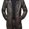 Mens Distressed Dark Brown Leather Car Coat  