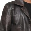 Mens Distressed Dark Brown Leather Car Coat  