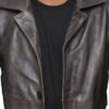 Mens Distressed Dark Brown Leather Car Coat  