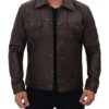 Dark Brown Leather Trucker Jacket Mens