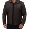 Dark Brown Leather Trucker Jacket Mens
