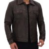 Dark Brown Leather Trucker Jacket Mens