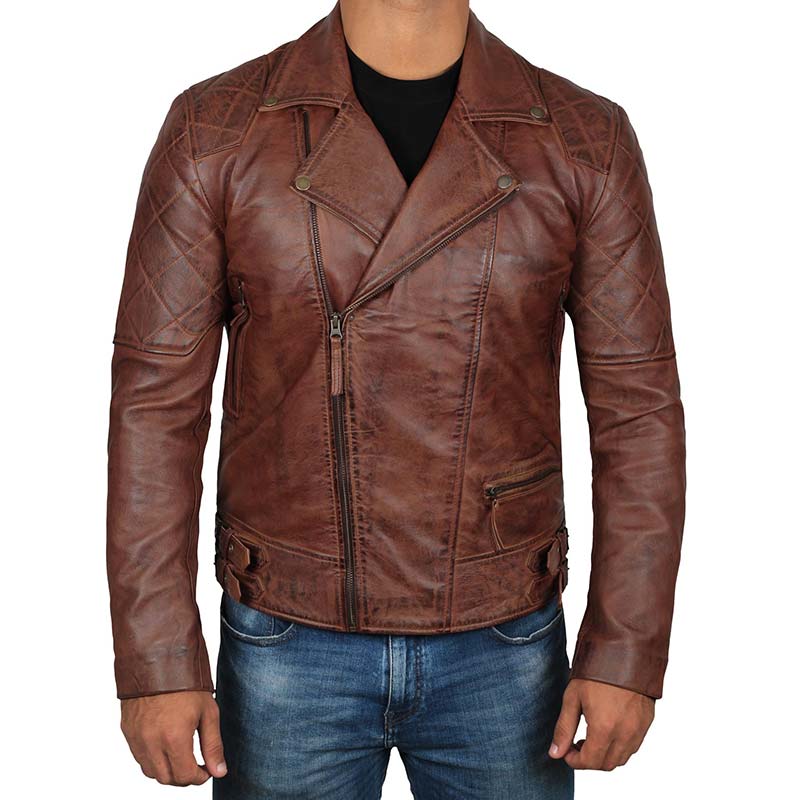 Mens Dark Brown Quilted Asymmetrical Vintage Biker Leather Jacket Mens Dark Brown Quilted Asymmetrical Vintage Biker Leather Jacket