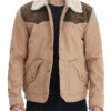 Mens Beige and Brown Leather Jacket
