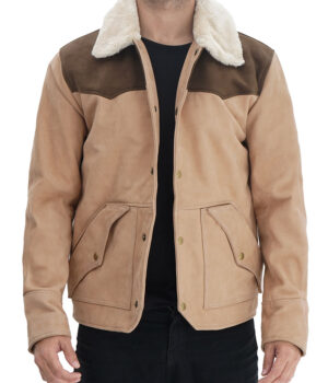 Mens Beige and Brown Leather Jacket