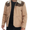 Mens Beige and Brown Leather Jacket
