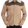Mens Beige and Brown Leather Jacket