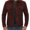 Dark Brown Suede Trucker Jacket For Men