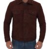 Dark Brown Suede Trucker Jacket For Men
