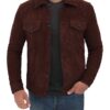 Dark Brown Suede Trucker Jacket For Men
