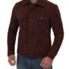 Dark Brown Suede Trucker Jacket For Men