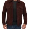 Dark Brown Suede Trucker Jacket For Men