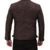 Mens Quilted Cafe Racer Distressed Leather Brown Jacket
