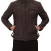 Mens Quilted Cafe Racer Distressed Leather Brown Jacket