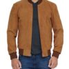 Mens Brown Leather Suede Bomber Jacket