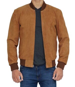 Mens Brown Leather Suede Bomber Jacket