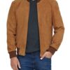 Mens Brown Leather Suede Bomber Jacket