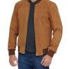 Mens Brown Leather Suede Bomber Jacket