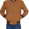 Mens Brown Leather Suede Bomber Jacket