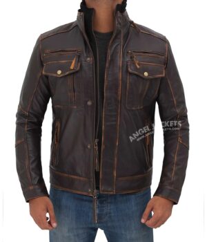 Moffit Dark Brown Genuine Leather Cafe Racer Style Jacket