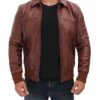 Steven Mens Dark Brown Distressed Bomber Leather Jacket