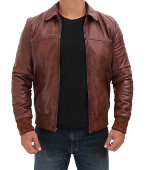 Steven Mens Dark Brown Distressed Bomber Leather Jacket