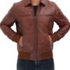 Steven Mens Dark Brown Distressed Bomber Leather Jacket