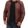 Steven Mens Dark Brown Distressed Bomber Leather Jacket