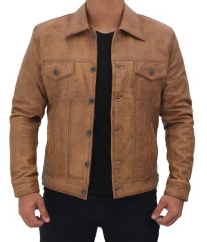 Mens Camel Brown Leather Jacket