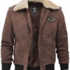 Mens Shearling Collar Bomber Buff Leather Jacket