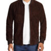 Adamsville Mens Dark Brown Suede Leather Bomber Jacket