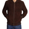 Adamsville Mens Dark Brown Suede Leather Bomber Jacket