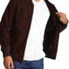 Adamsville Mens Dark Brown Suede Leather Bomber Jacket