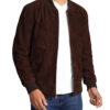 Adamsville Mens Dark Brown Suede Leather Bomber Jacket