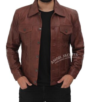 Fernando Brown Leather Trucker Jacket