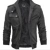 Grey Mens Leather Bomber Jacket with Hood Grey Mens Leather Bomber Jacket with Hood