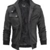 Grey Mens Leather Bomber Jacket with Hood Grey Mens Leather Bomber Jacket with Hood