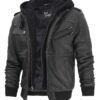 Grey Mens Leather Bomber Jacket with Hood Grey Mens Leather Bomber Jacket with Hood