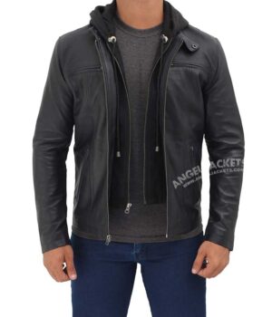 Jonathan Black Hooded Leather Jacket
