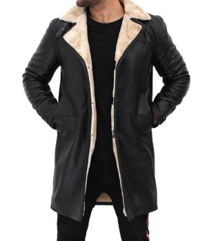 Turlock Biege Shearling Black Leather Coat