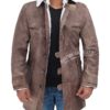 Bennett Distressed Sherpa Mens Leather Trench Coat 